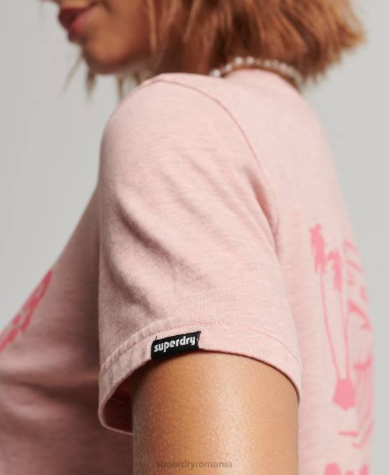 Superdry tricou autocolant de călătorie de epocă îmbrăcăminte roz femei JX0Z2840