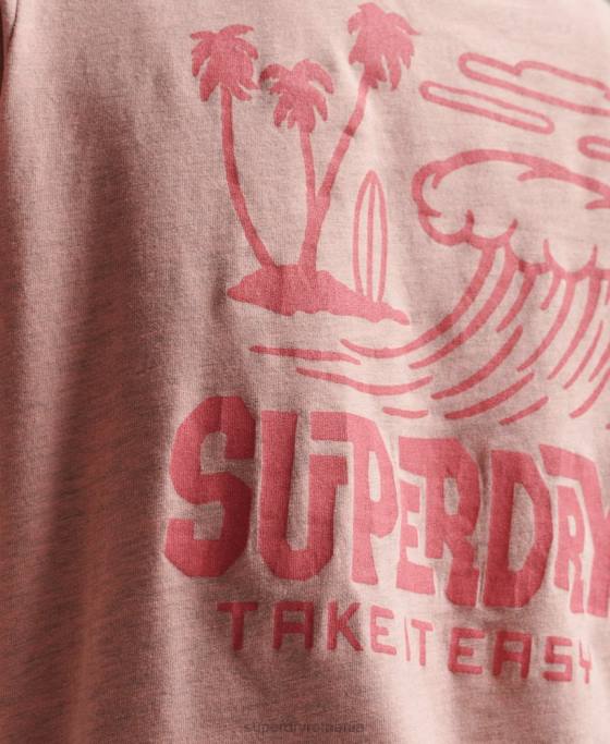 Superdry tricou autocolant de călătorie de epocă îmbrăcăminte roz femei JX0Z2840