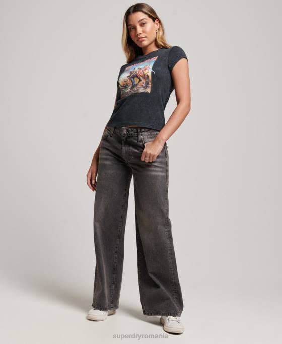 Superdry tricou banda iron maiden cu mânecă îmbrăcăminte negru femei JX0Z2628