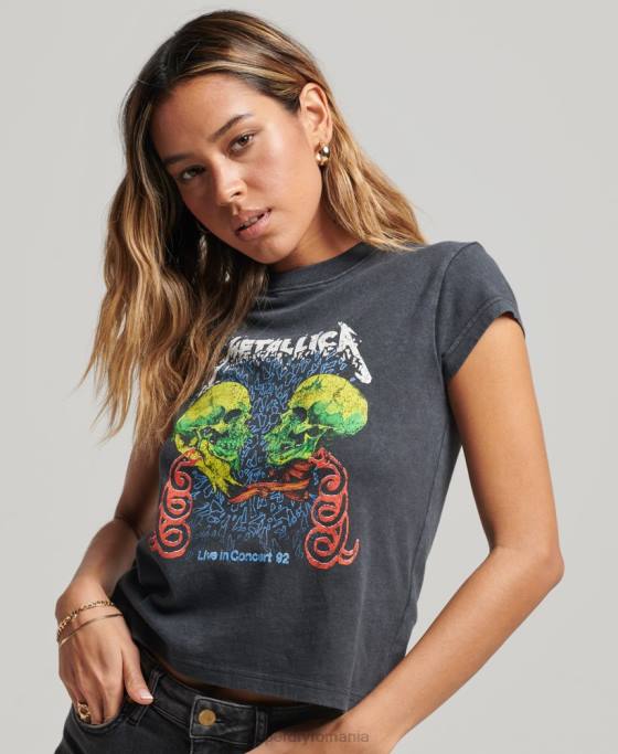 Superdry tricou banda metallica cu mânecă îmbrăcăminte negru femei JX0Z2611
