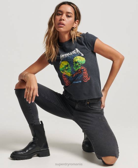 Superdry tricou banda metallica cu mânecă îmbrăcăminte negru femei JX0Z2611