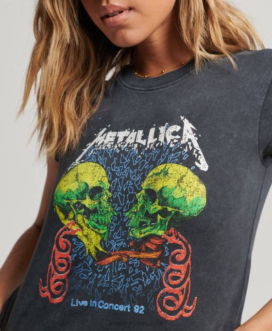 Superdry tricou banda metallica cu mânecă îmbrăcăminte negru femei JX0Z2611