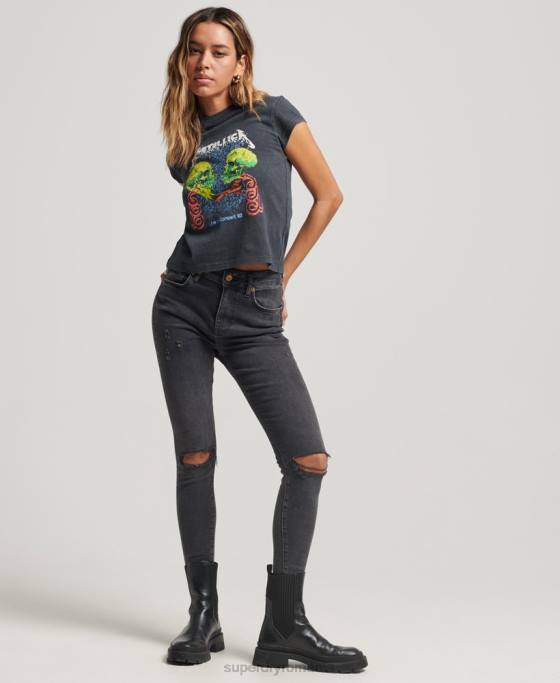 Superdry tricou banda metallica cu mânecă îmbrăcăminte negru femei JX0Z2611