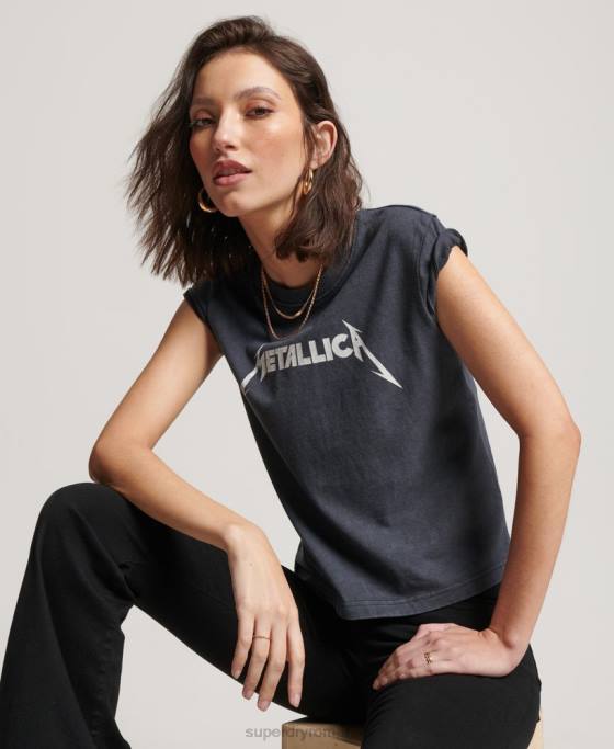 Superdry tricou banda metallica cu mânecă îmbrăcăminte negru femei JX0Z2613