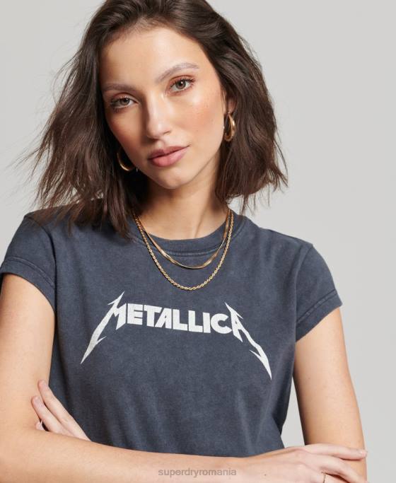 Superdry tricou banda metallica cu mânecă îmbrăcăminte negru femei JX0Z2613