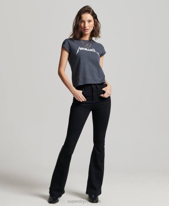 Superdry tricou banda metallica cu mânecă îmbrăcăminte negru femei JX0Z2613