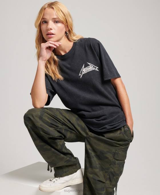 Superdry tricou bandă ediție limitată metallica îmbrăcăminte negru femei JX0Z2799