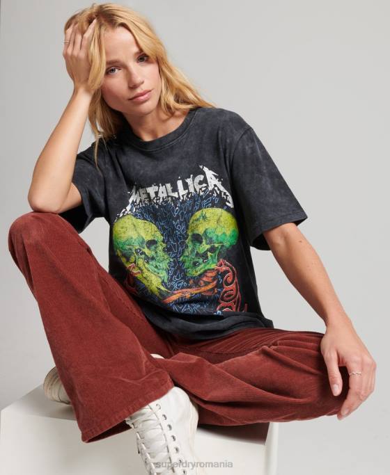 Superdry tricou bandă ediție limitată metallica îmbrăcăminte negru femei JX0Z2855