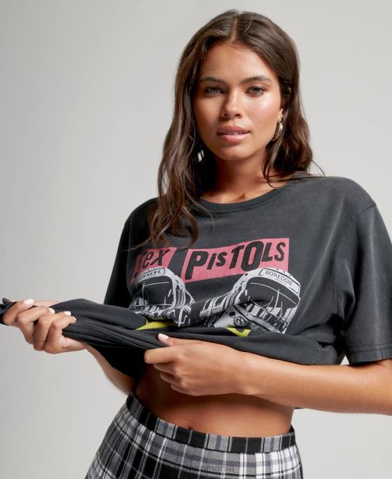 Superdry tricou bandă ediție limitată sex pistols îmbrăcăminte negru femei JX0Z2832