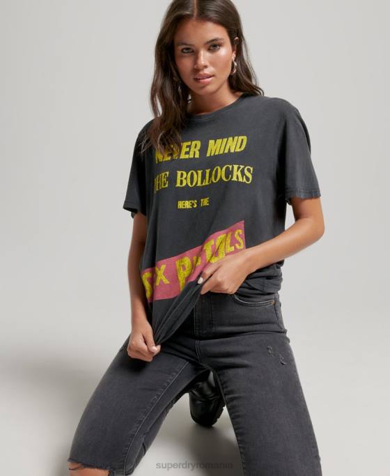 Superdry tricou bandă ediție limitată sex pistols îmbrăcăminte negru femei JX0Z2833