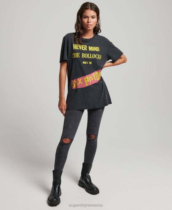 Superdry tricou bandă ediție limitată sex pistols îmbrăcăminte negru femei JX0Z2833