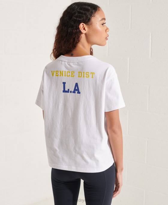 Superdry tricou boxy arc varsity îmbrăcăminte alb femei JX0Z6296