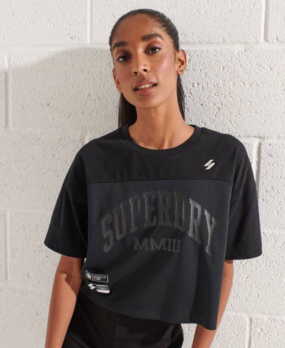 Superdry tricou boxy arc varsity îmbrăcăminte negru femei JX0Z6259
