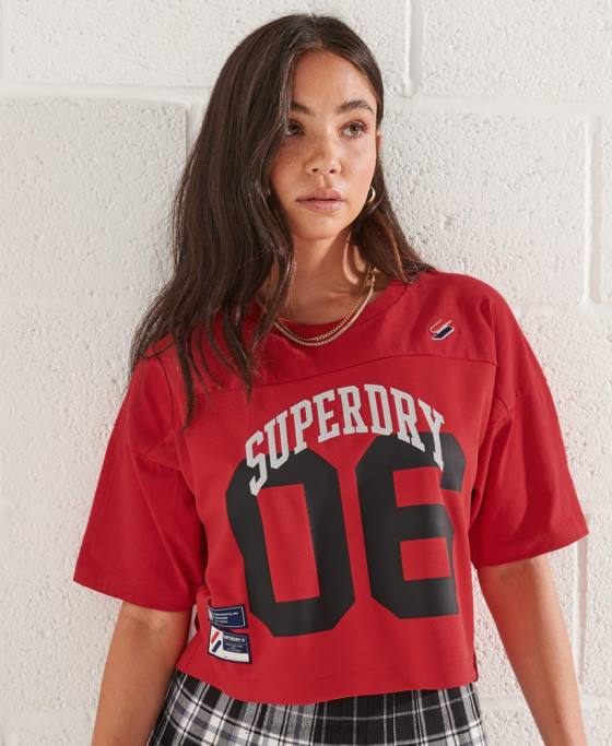 Superdry tricou boxy arc varsity îmbrăcăminte roșu femei JX0Z2814