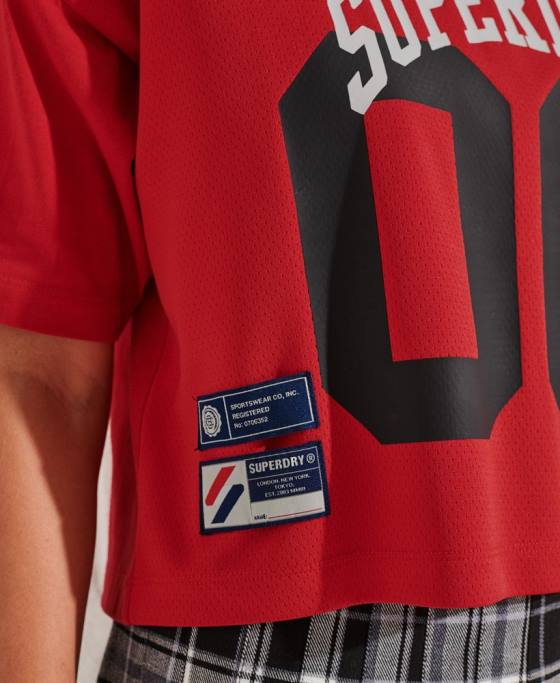 Superdry tricou boxy arc varsity îmbrăcăminte roșu femei JX0Z2814