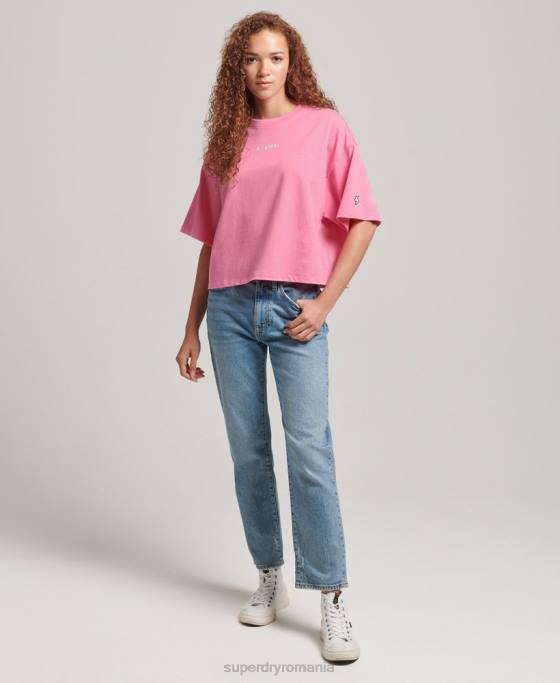 Superdry tricou boxy brodat cu micro logo îmbrăcăminte roz femei JX0Z6227