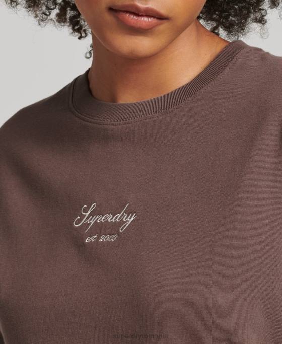 Superdry tricou boxy brodat heritage îmbrăcăminte maro femei JX0Z6229