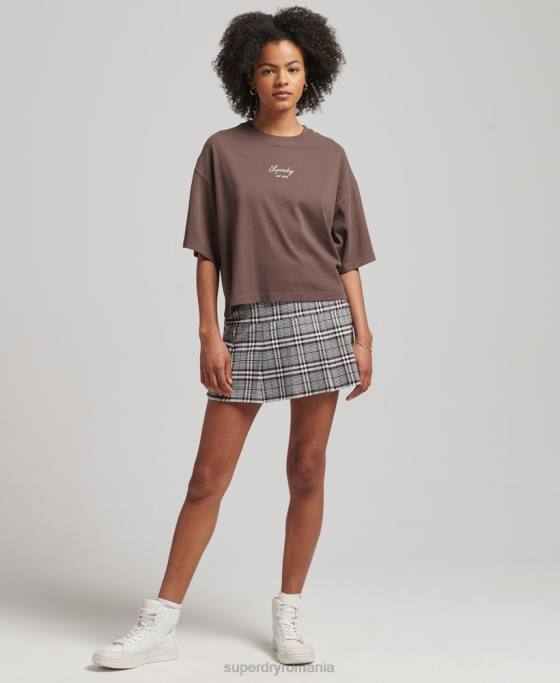 Superdry tricou boxy brodat heritage îmbrăcăminte maro femei JX0Z6229