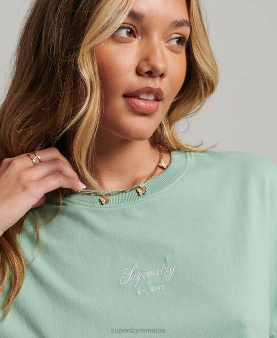 Superdry tricou boxy brodat heritage îmbrăcăminte verde femei JX0Z6201