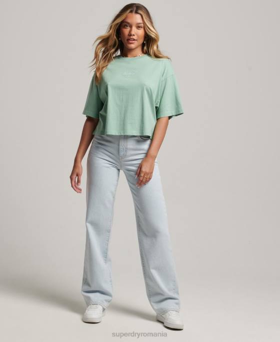 Superdry tricou boxy brodat heritage îmbrăcăminte verde femei JX0Z6201