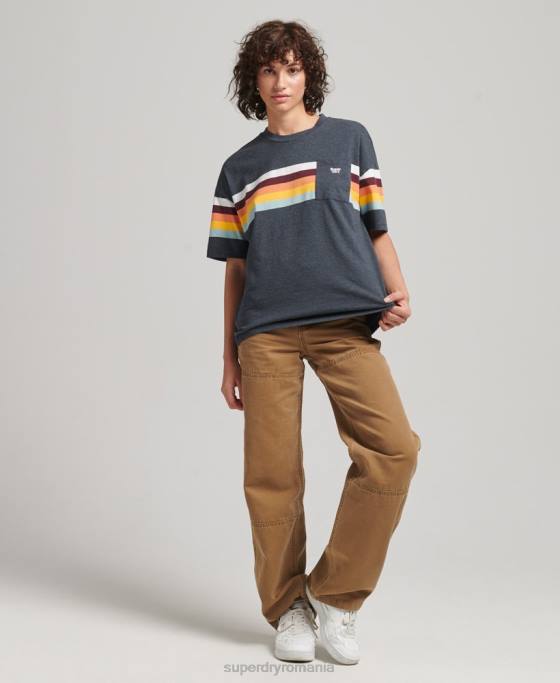 Superdry tricou boxy cu dungi cali vintage îmbrăcăminte marina femei JX0Z2807