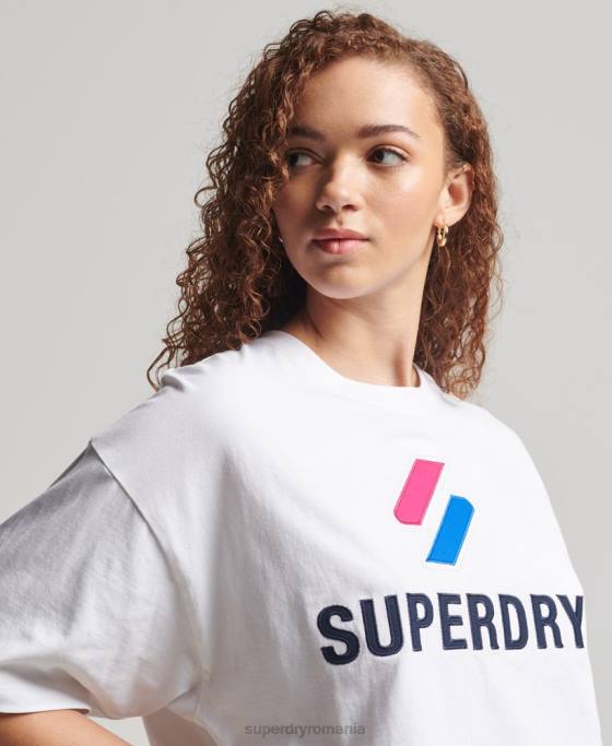 Superdry tricou boxy stivuit cu coduri îmbrăcăminte alb femei JX0Z2737