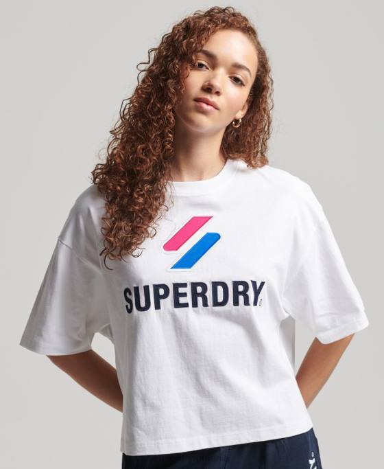 Superdry tricou boxy stivuit cu coduri îmbrăcăminte alb femei JX0Z2737