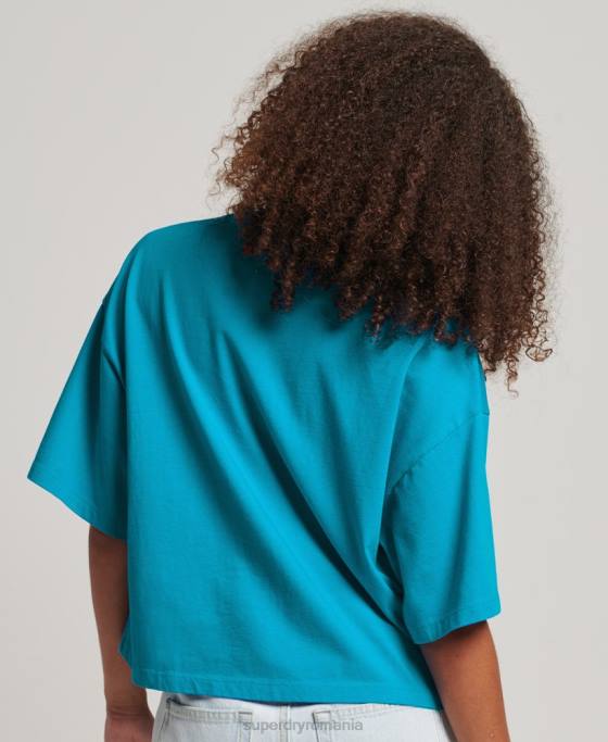 Superdry tricou boxy stivuit cu coduri îmbrăcăminte albastru femei JX0Z2702