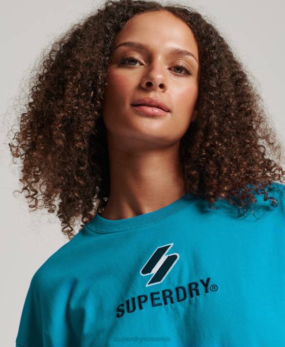 Superdry tricou boxy stivuit cu coduri îmbrăcăminte albastru femei JX0Z2702