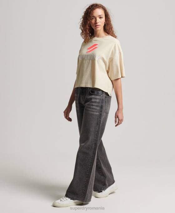 Superdry tricou boxy stivuit cu coduri îmbrăcăminte cremă femei JX0Z2776