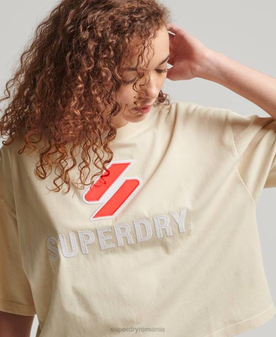 Superdry tricou boxy stivuit cu coduri îmbrăcăminte cremă femei JX0Z2776