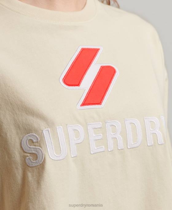 Superdry tricou boxy stivuit cu coduri îmbrăcăminte cremă femei JX0Z2776