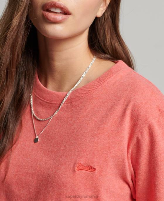 Superdry tricou brodat cu logo vintage din bumbac organic îmbrăcăminte coral femei JX0Z2306