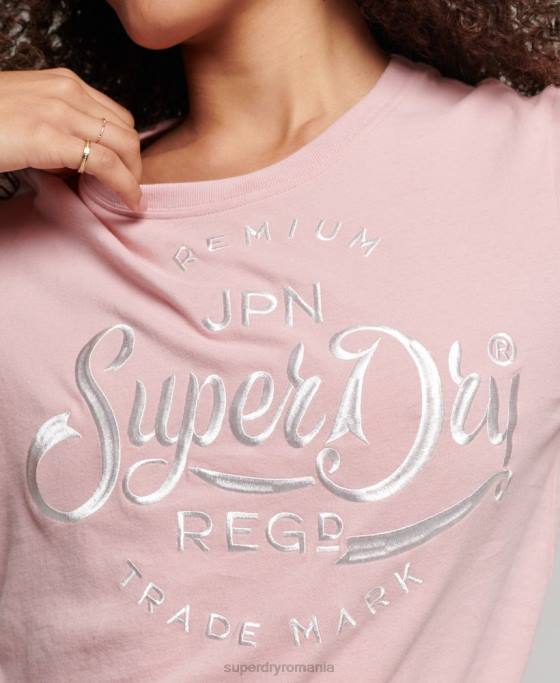 Superdry tricou brodat cu script premium îmbrăcăminte roz femei JX0Z6307