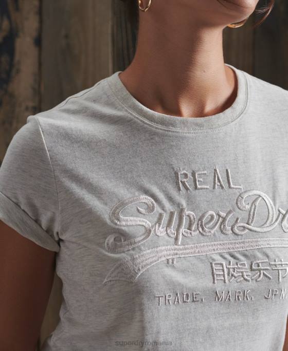 Superdry tricou brodat tonal cu logo vintage îmbrăcăminte gri deschis femei JX0Z6305