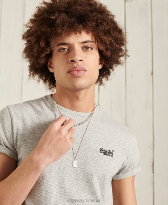 Superdry tricou brodat vintage din bumbac organic îmbrăcăminte gri deschis bărbați JX0Z4978