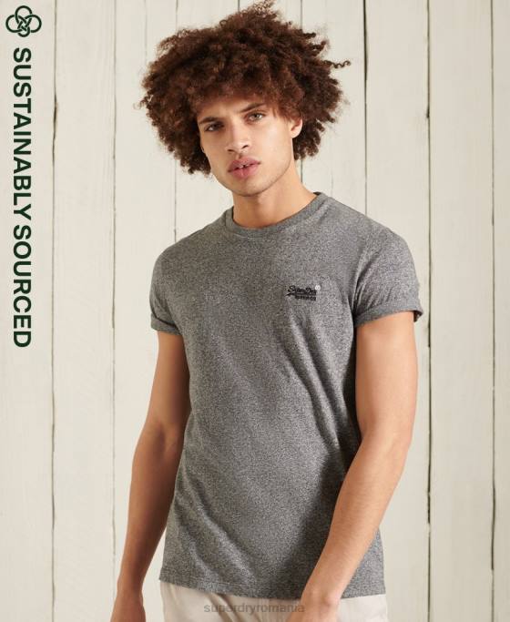 Superdry tricou broderie vintage din bumbac organic îmbrăcăminte gri inchis bărbați JX0Z4962