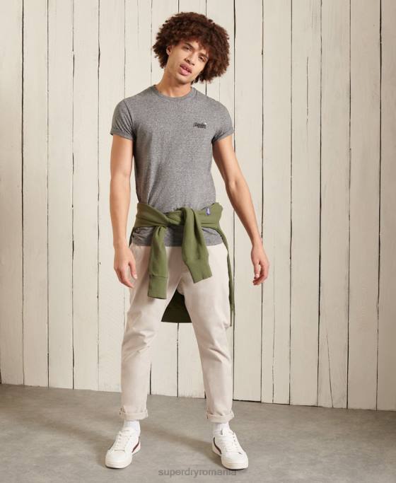 Superdry tricou broderie vintage din bumbac organic îmbrăcăminte gri inchis bărbați JX0Z4962