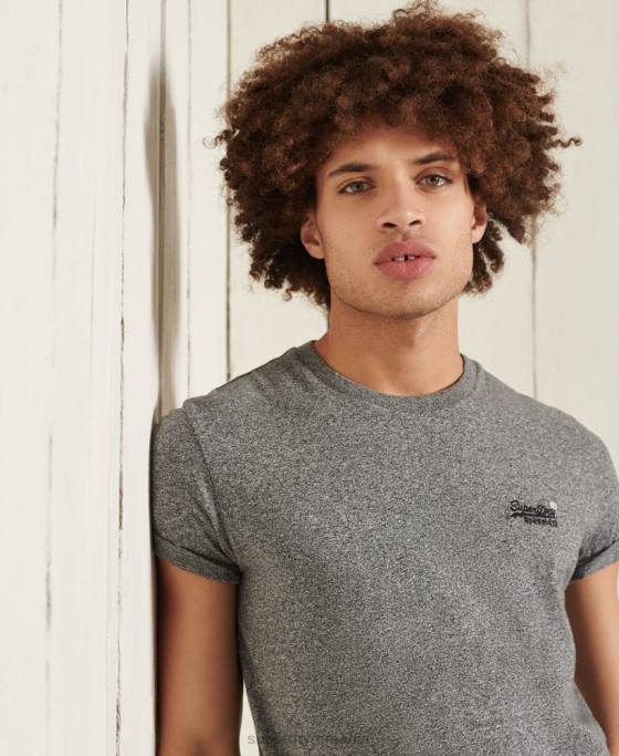 Superdry tricou broderie vintage din bumbac organic îmbrăcăminte gri inchis bărbați JX0Z4962