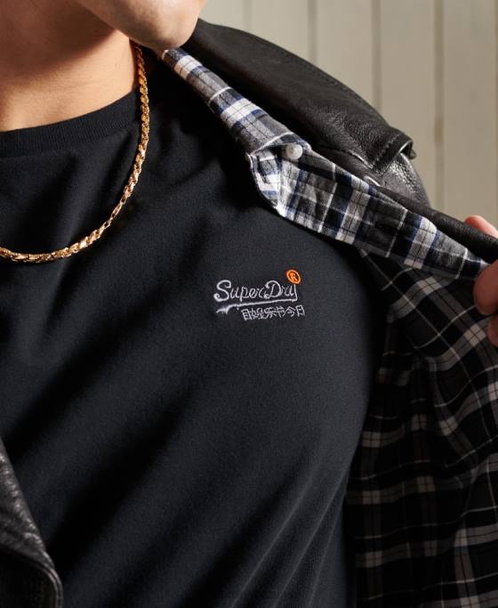Superdry tricou broderie vintage din bumbac organic îmbrăcăminte negru bărbați JX0Z6502