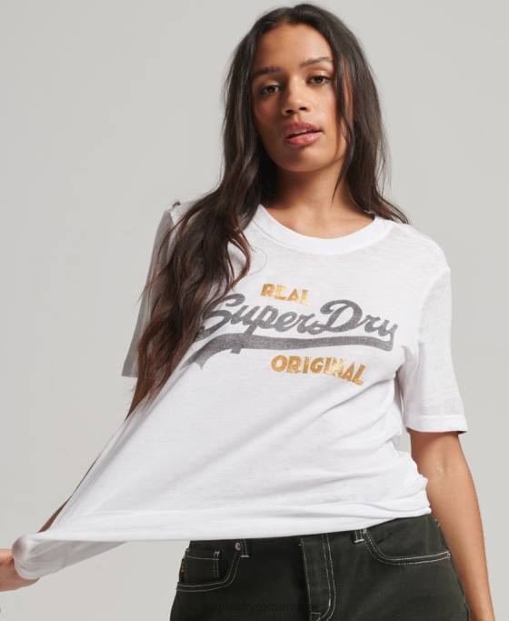 Superdry tricou burnout cu logo vintage îmbrăcăminte alb femei JX0Z2715