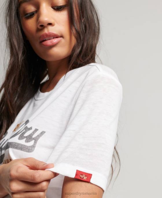 Superdry tricou burnout cu logo vintage îmbrăcăminte alb femei JX0Z2715