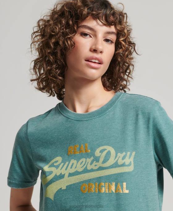 Superdry tricou burnout cu logo vintage îmbrăcăminte verde femei JX0Z2118