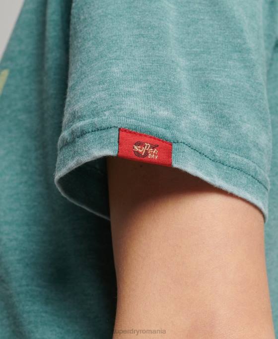 Superdry tricou burnout cu logo vintage îmbrăcăminte verde femei JX0Z2118