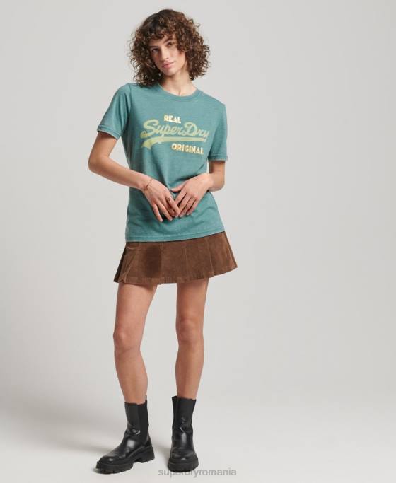 Superdry tricou burnout cu logo vintage îmbrăcăminte verde femei JX0Z2118