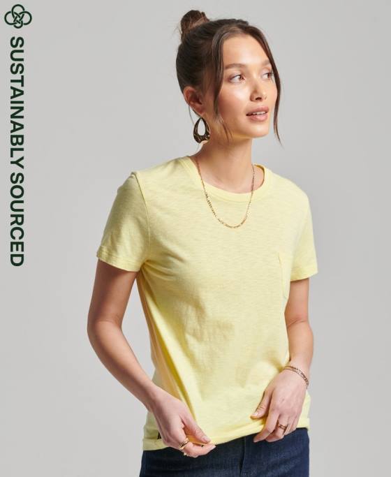 Superdry tricou buzunar studios din bumbac organic îmbrăcăminte galben femei JX0Z6240