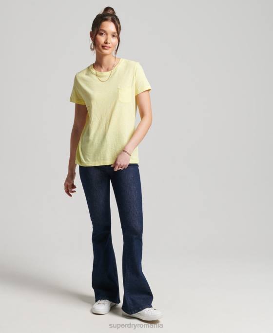 Superdry tricou buzunar studios din bumbac organic îmbrăcăminte galben femei JX0Z6240
