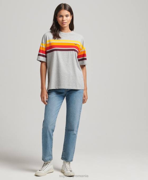 Superdry tricou cali stripe 20 din bumbac organic îmbrăcăminte gri deschis femei JX0Z6220