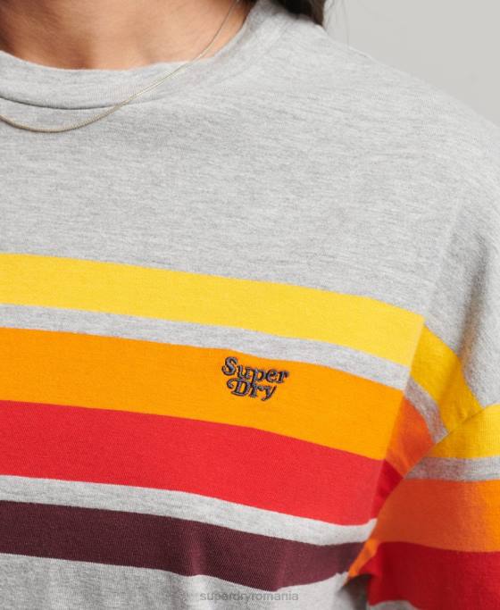Superdry tricou cali stripe 20 din bumbac organic îmbrăcăminte gri deschis femei JX0Z6220