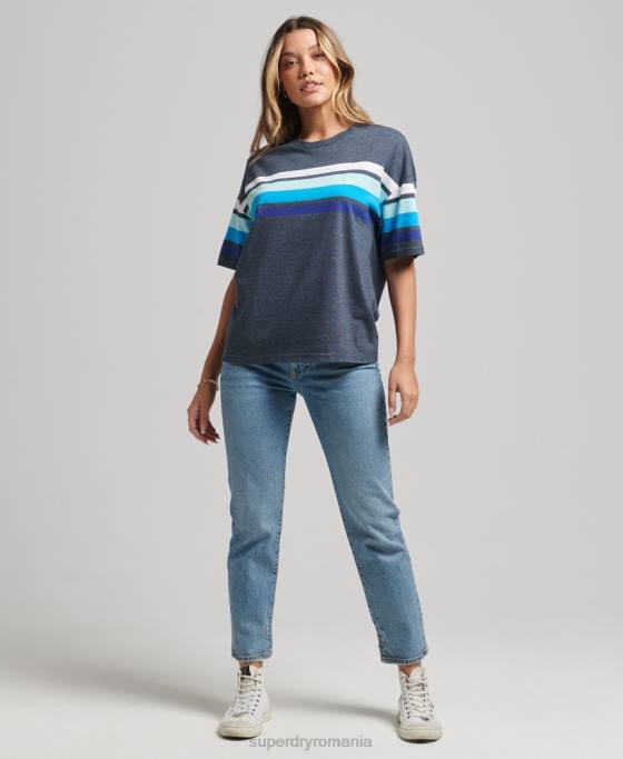 Superdry tricou cali stripe 20 din bumbac organic îmbrăcăminte marina femei JX0Z6272